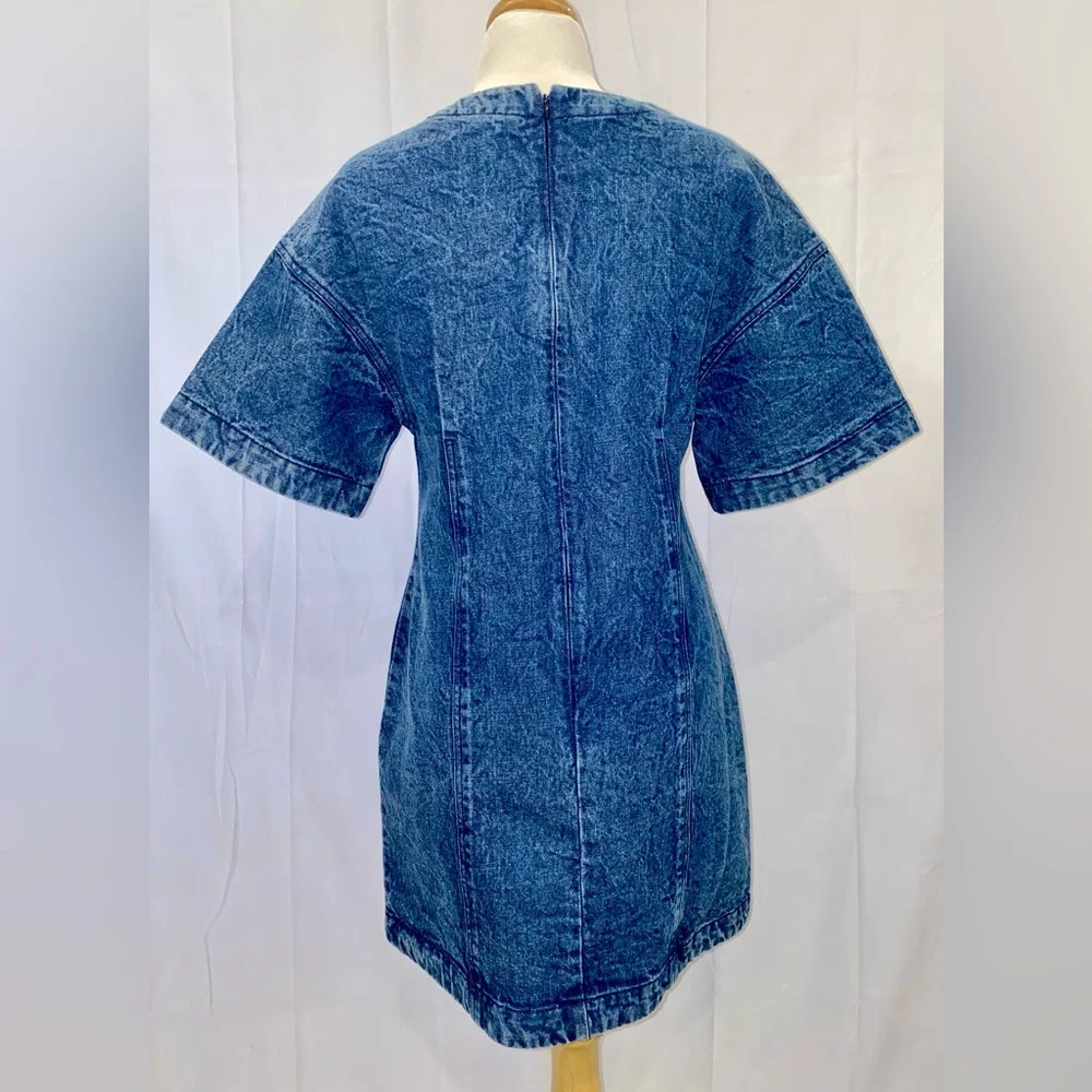 Anthropologie Dhruv Kapoor Embroidered Hearts Denim Short Sleeve Mini Dress - Picture 8 of 11